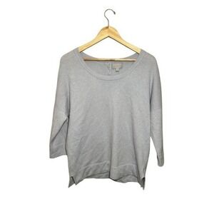 Pure Collection Cashmere Sweater Sz 12 Button Back 3/4 Sleeve Soft Light Blue